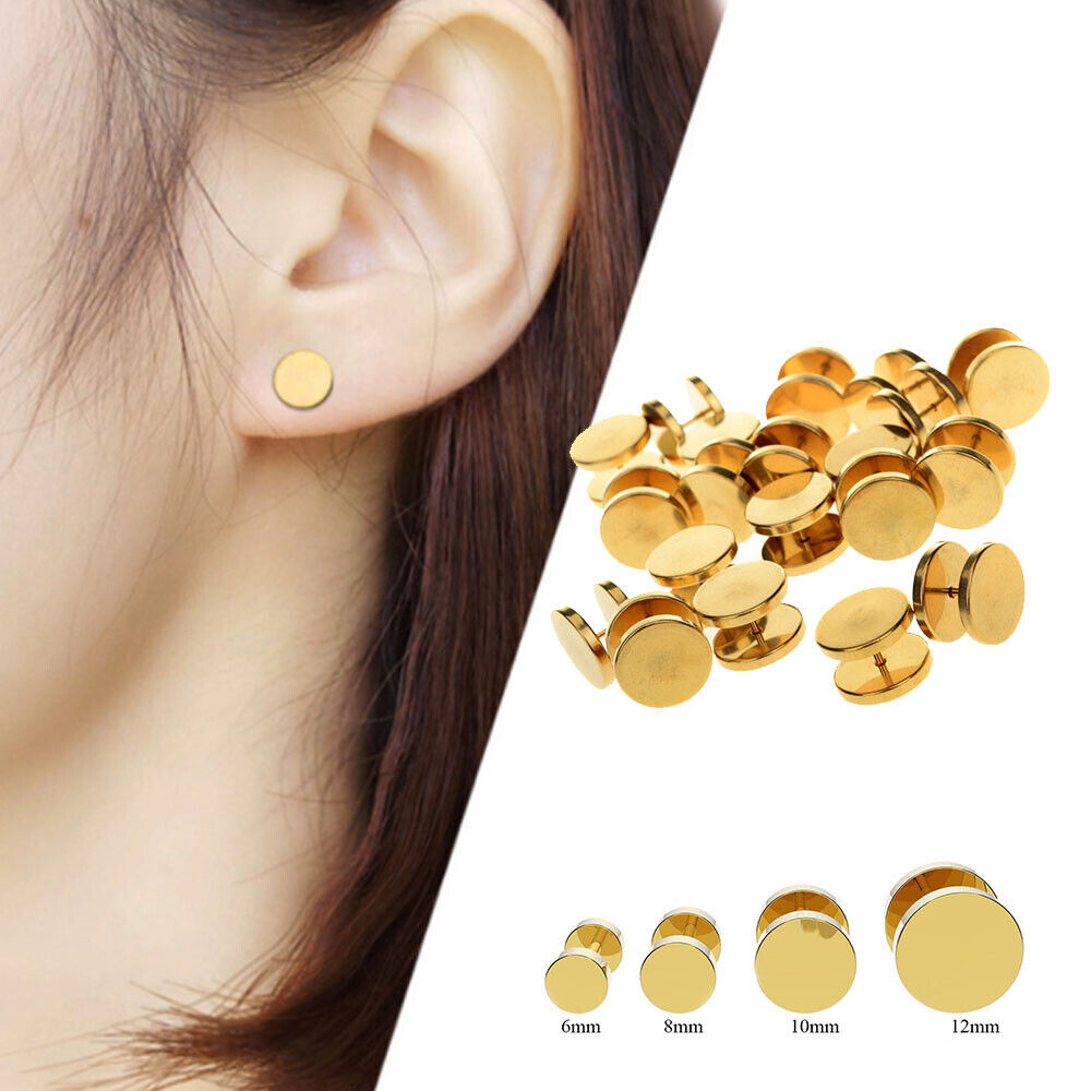 Flat Back Surgical Stainless Steel Stud Earrings for Women Men Piercing Jewelry
