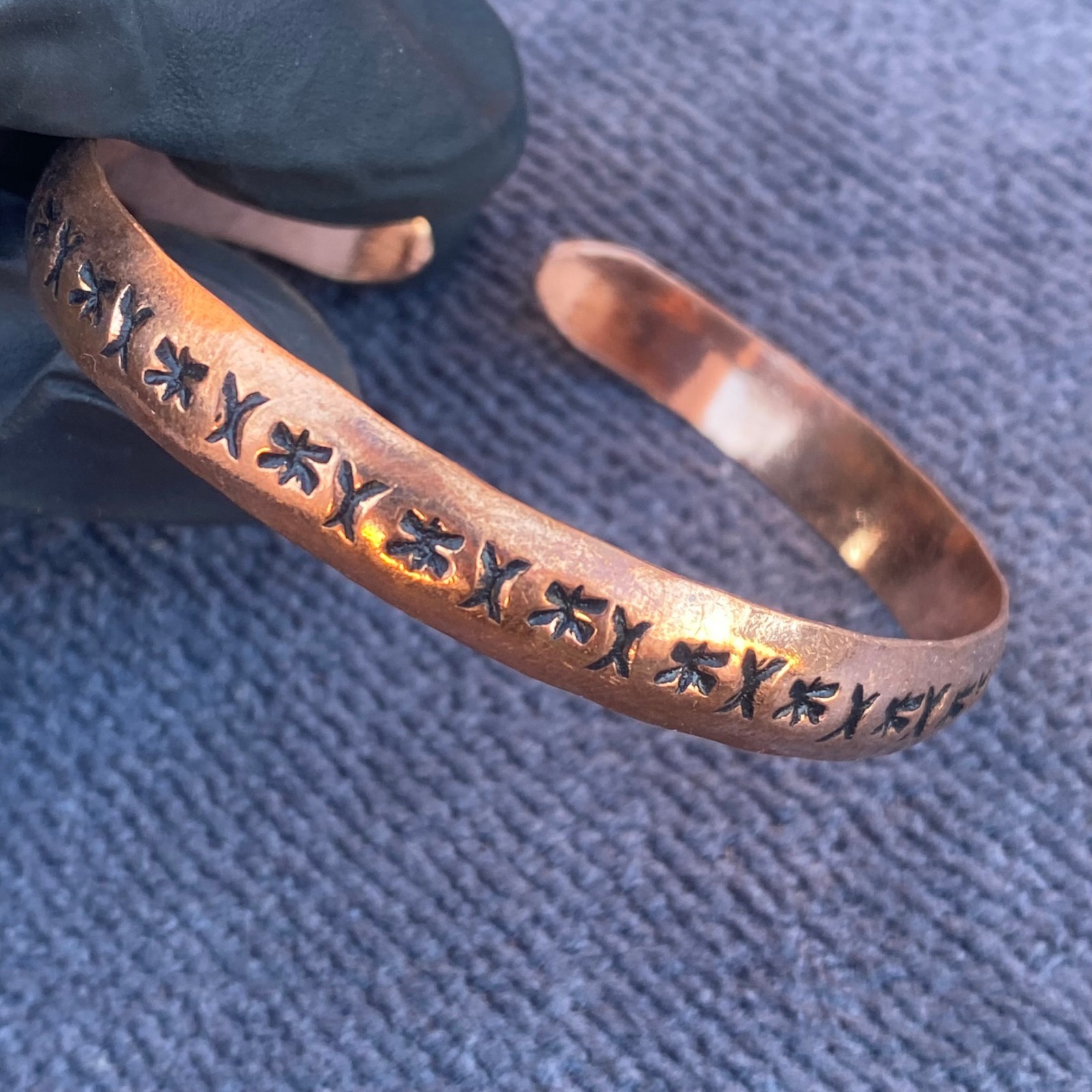 Niger Tuareg hand engraved brass red colour open bracelet cuff