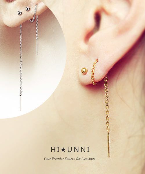 18g Chained threader earrings long chain earrings stainless steel sold as a pair