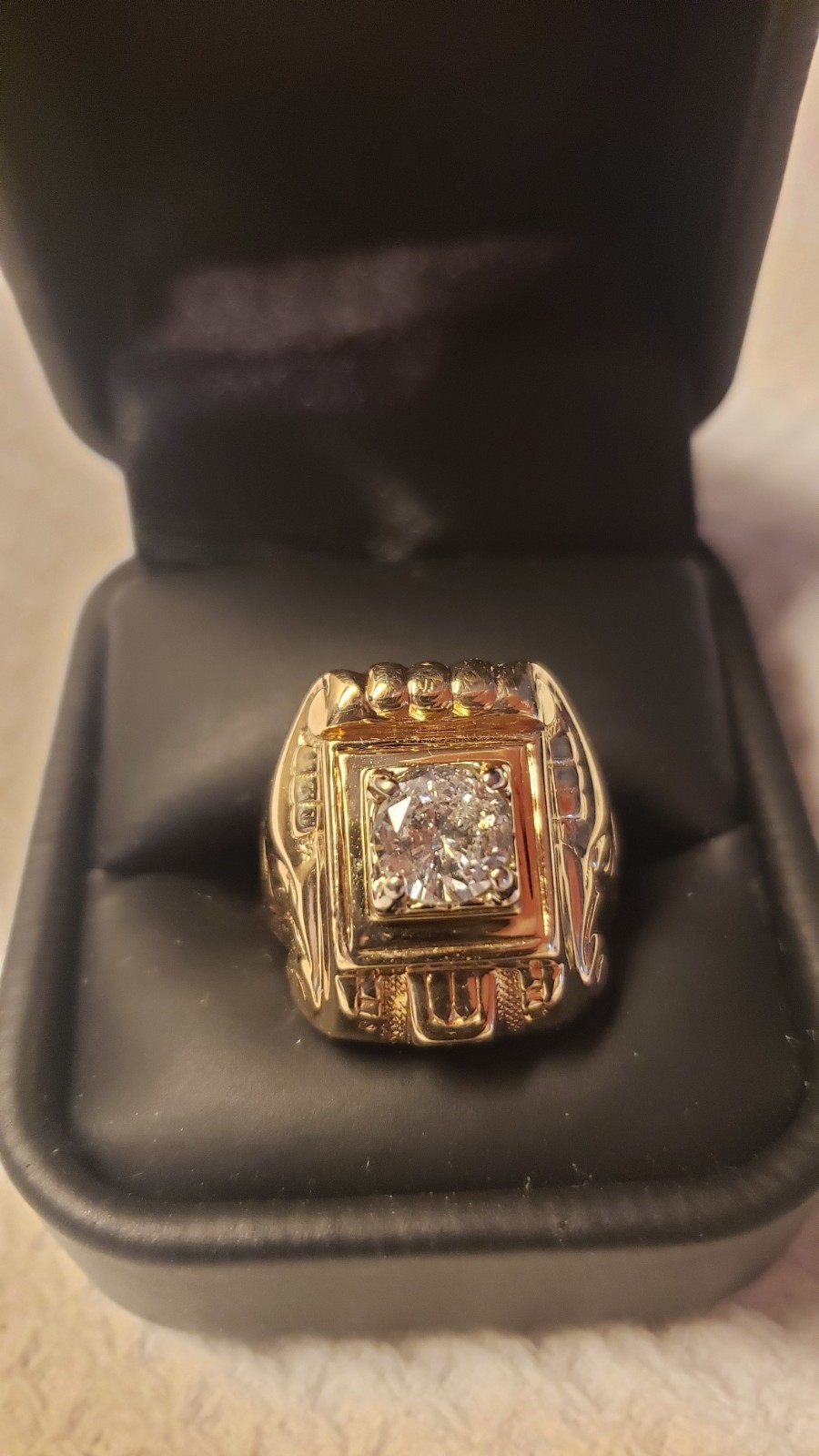 Men’s 10 Karat Gold Gothic Ring With Approx. 1.22CT Genuine Round Diamond