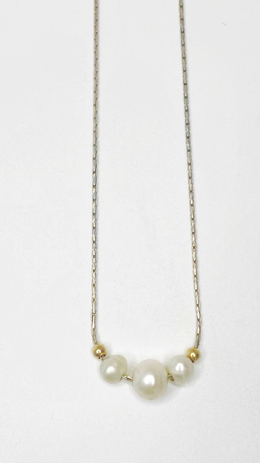 925 Silver Pearl Necklace & Dangle Earrings Set Gold Beads Elegant