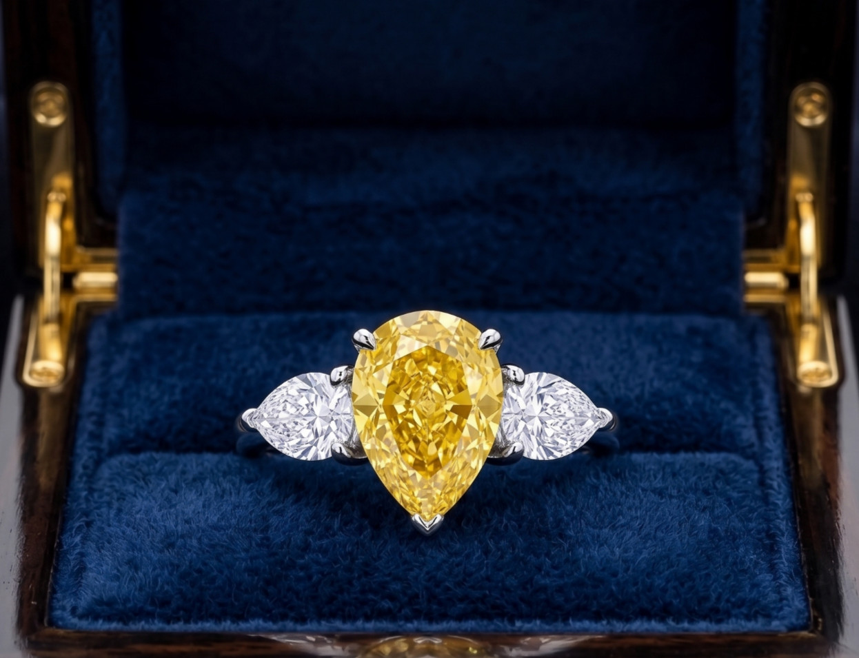 8.00 Ct Certified Pear Cut Natural Yellow Diamond Ring VVS1 White Gold Finish