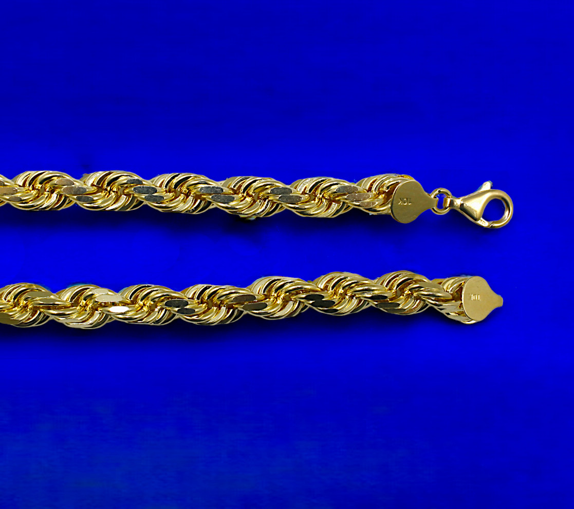 10K Yellow Gold SOLID Rope Necklace Bracelet Chain Diamond Cut 1mm-10mm 7″-30″