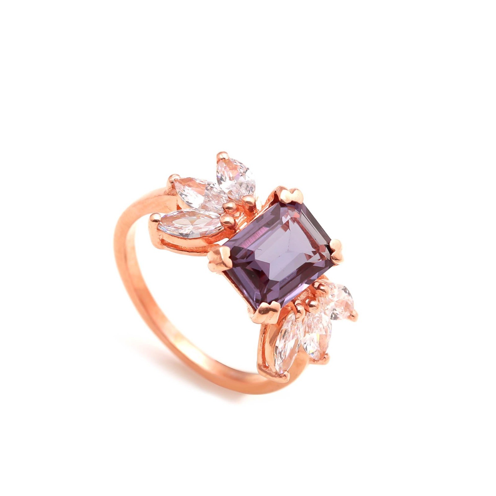 Color Changing Alexandrite Octagon Ring Rose Gold Plated Solid Silver Jewelry