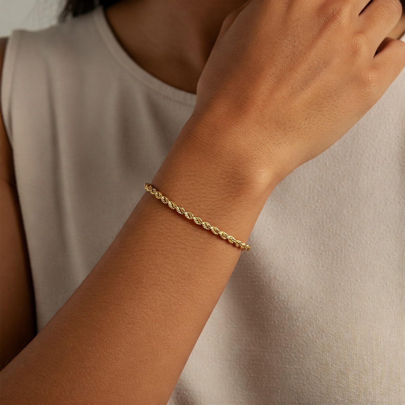 14K Real Solid Yellow Gold 2mm 3mm 4mm Rope Chain Italian Rope Bracelet 7.5″