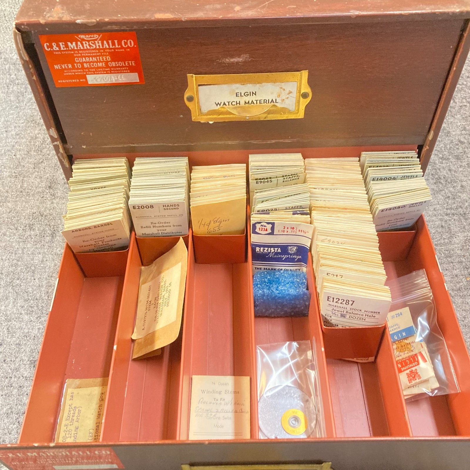 C&E Marshall Metal Cabinet 2 Drawer w/ Elgin Watch Material 200+ Pc