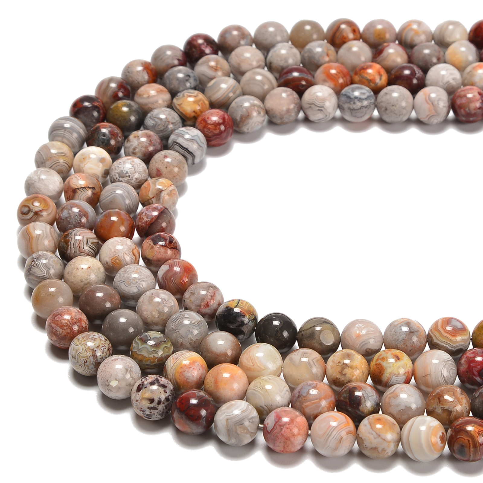Laguna Lace Agate Smooth Round Beads 4mm 6mm 8mm 9mm 10mm 11mm 12mm 15.5″ Strand