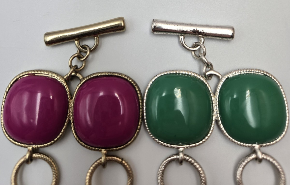 Signed BR Chunky Link Bracelets Pink Green Statement Set of 2 , lot 199