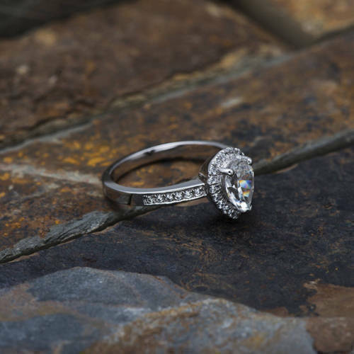 3.00 Ct Pear Cut Diamond Simulated Halo Engagement Ring Gift 925 Sterling Silver