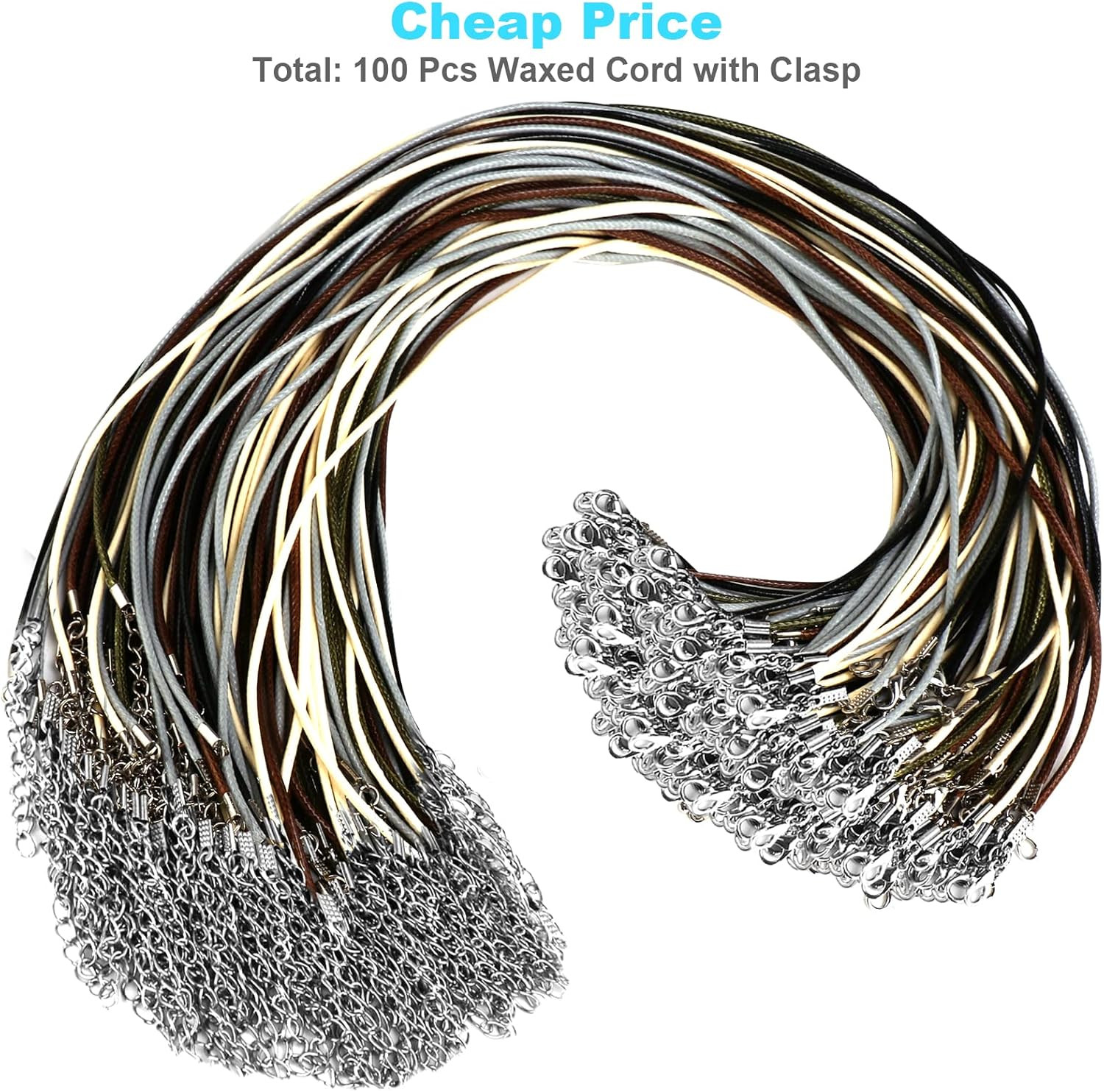 100 Pcs Leather Necklace Cord with Clasps, Rope Necklace String, 5 Colors Neckla