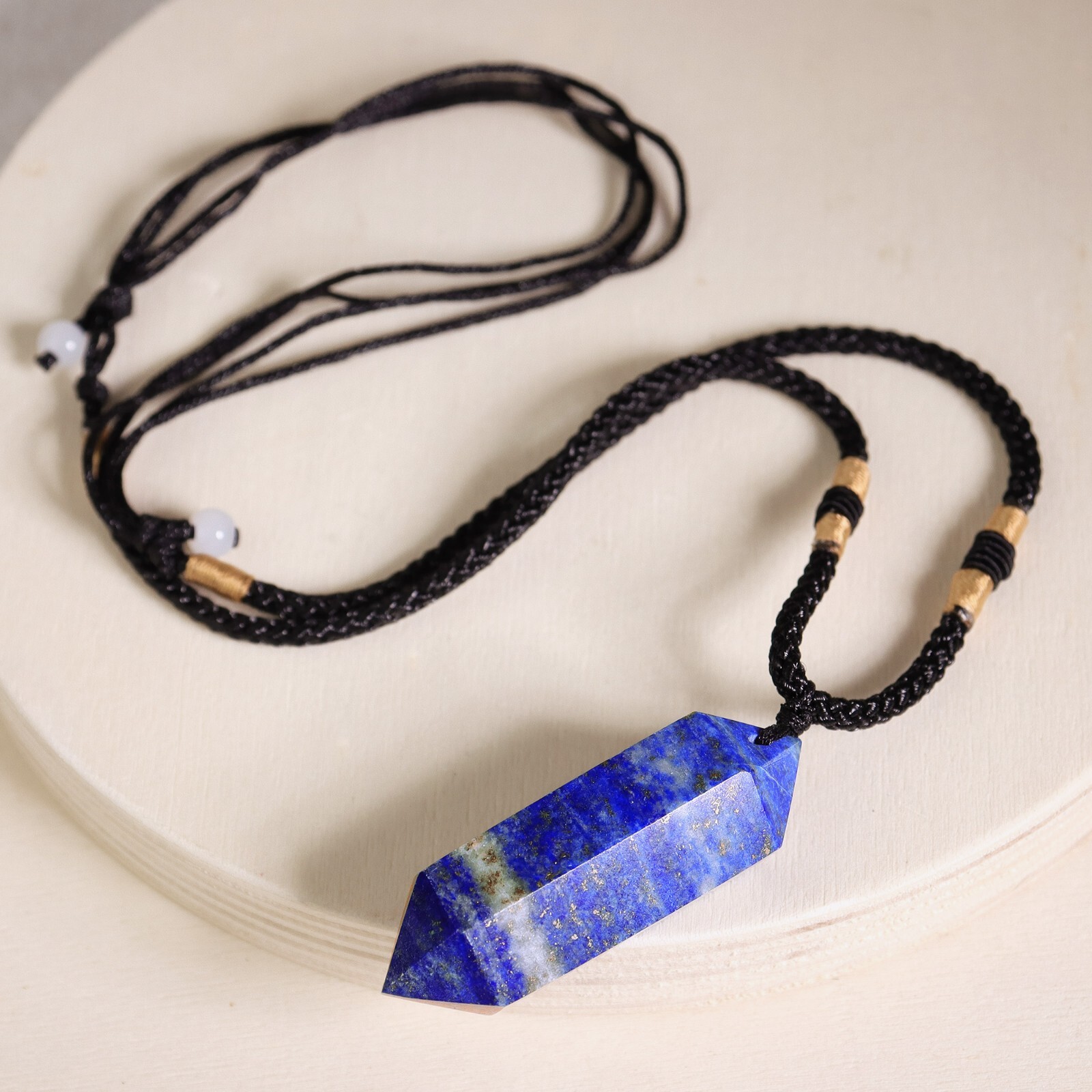 Natural Lapis Lazuli Pendant Healing Hexagonal Point Amulet Men Women Necklace