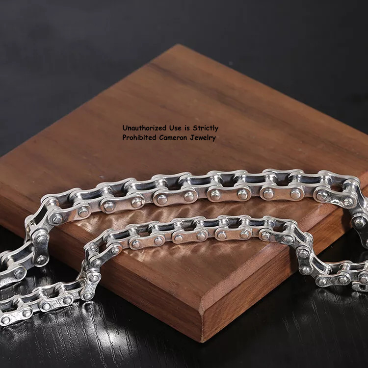 S925 Sterling Silver Bicycle Chain Link Bracelet for Men47-48g 7.9inch