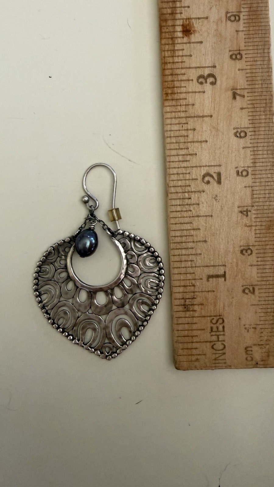 Silpada Silver Heart Dangle Earrings w/ Black Oval Pearl