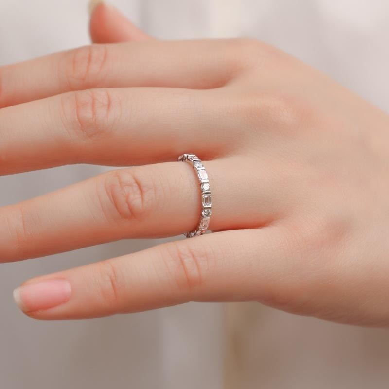 Unique Elegant Full Eternity Baguette Moissanite Ring Wedding Anniversary Band