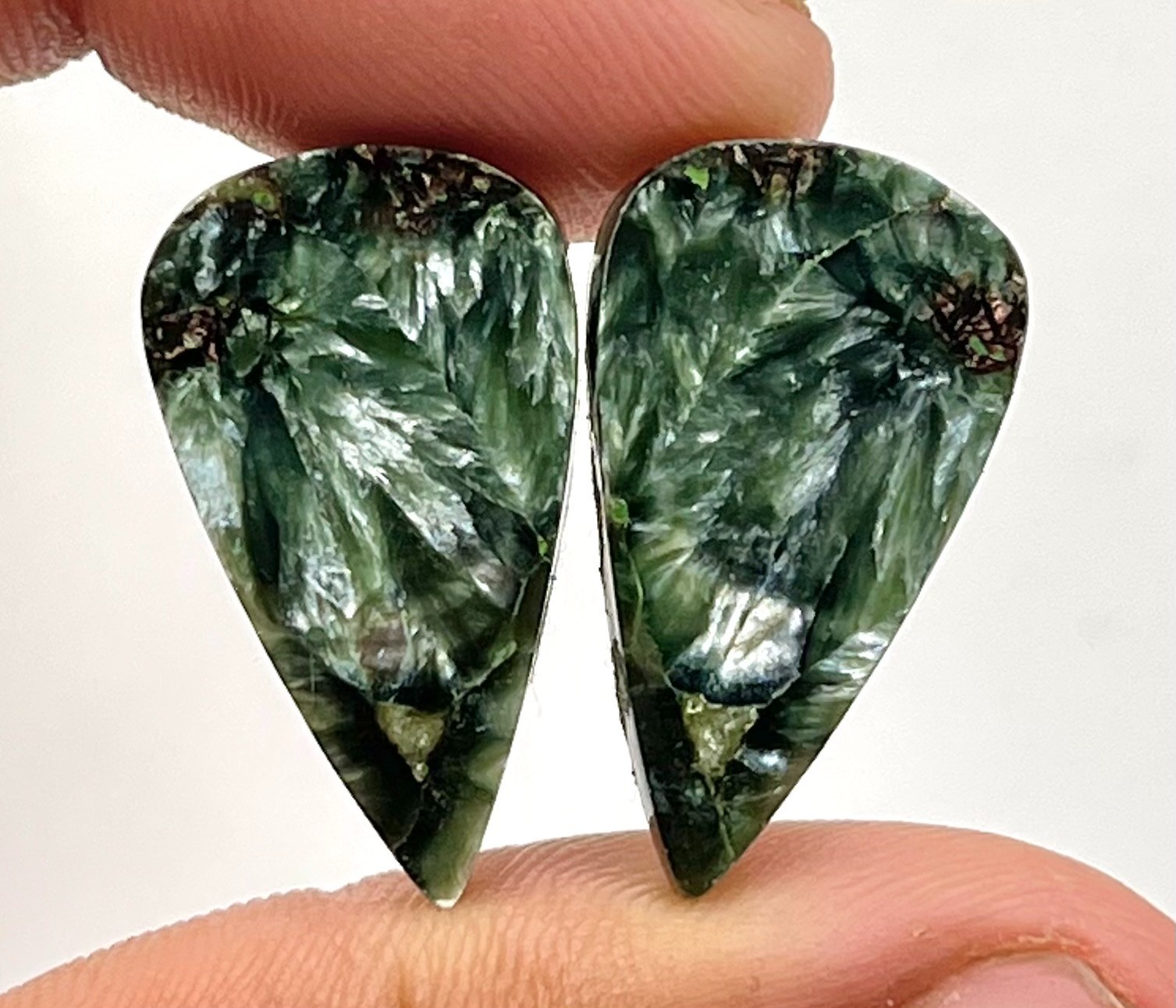 16 Ct 4x12x23 mm Natural Fire Seraphinite Pair Pear Cabochon Gemstone DC-247