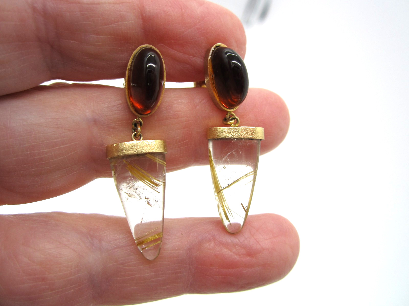 Fabulous 14k Yellow Gold Rutilated Quartz Citrine 7.7 Gram Drop Pierced Earrings