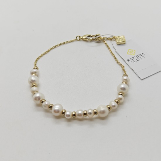 Kendra Scott Jovie Gold Plated Beaded Delicate Chain Bracelet in White Pearl