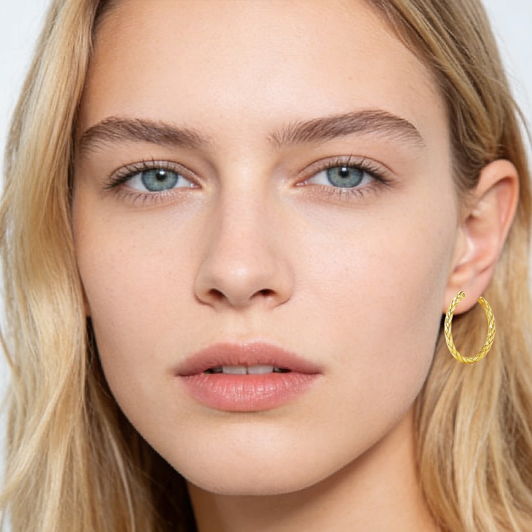 14K Gold Earrings for Women Weave Design Hoop Earrings Classic Earring 30MM