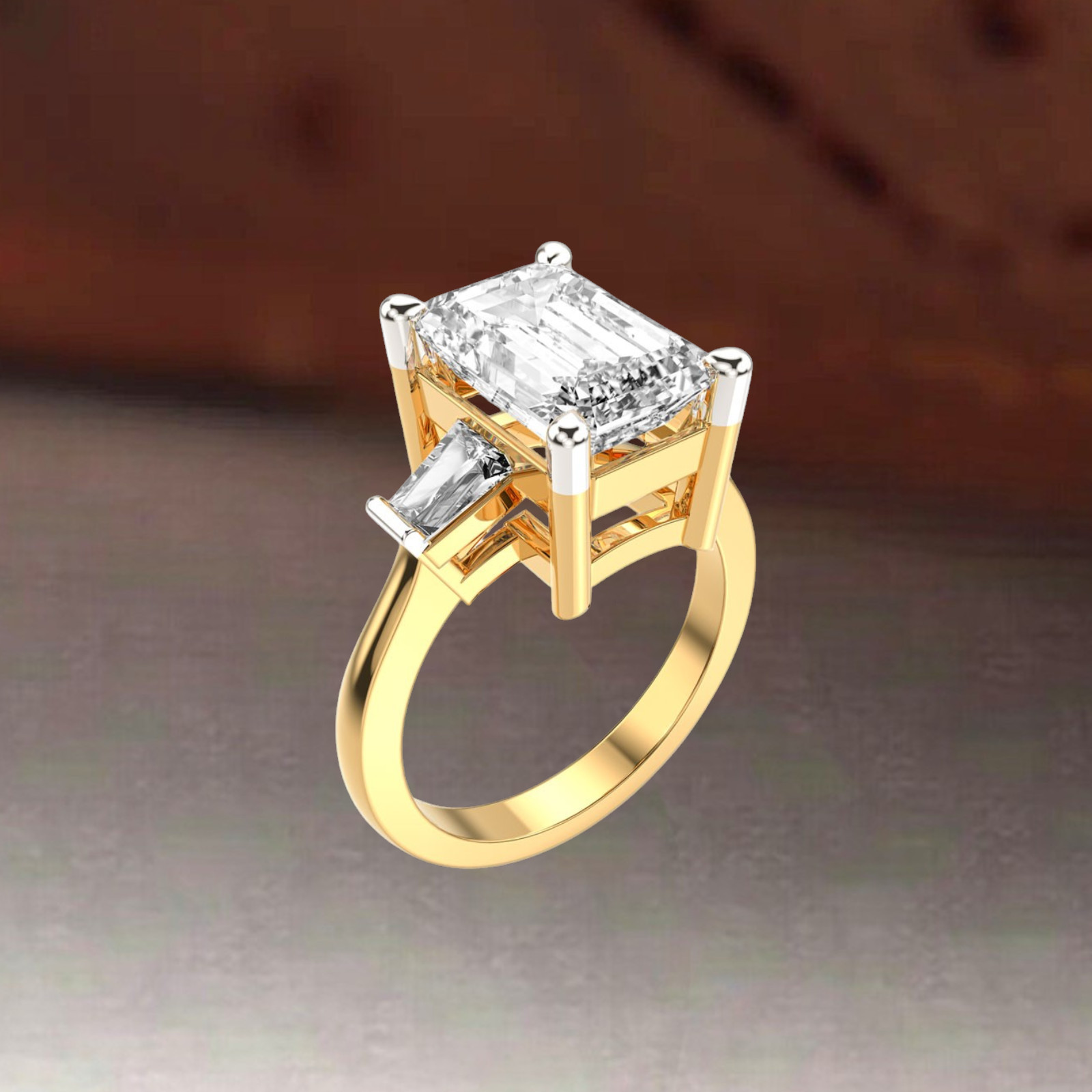 14k Multi-Tone Gold IGI Lab Created Diamond Engagement Ring 3.50 Ct Emerald Cut