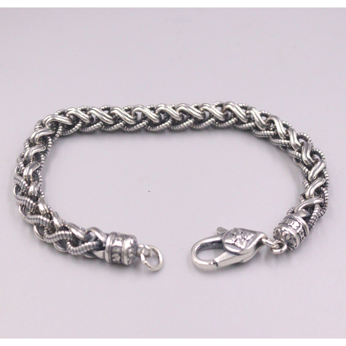 Pure S925 Sterling Silver Bracelet Vintage Lobster Round Wheat Link 7.9inch