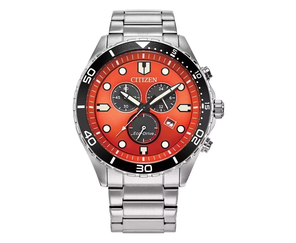 Citizen Men’s Chrono Sporty-Aqua Chronograph Orange Dial Watch – AT2560-84X NEW