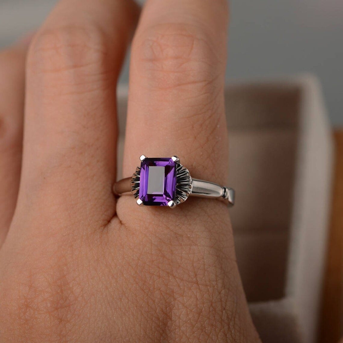 2CT Amethyst Gemstone 925 Silver Plated Cocktail Ring Duty Free