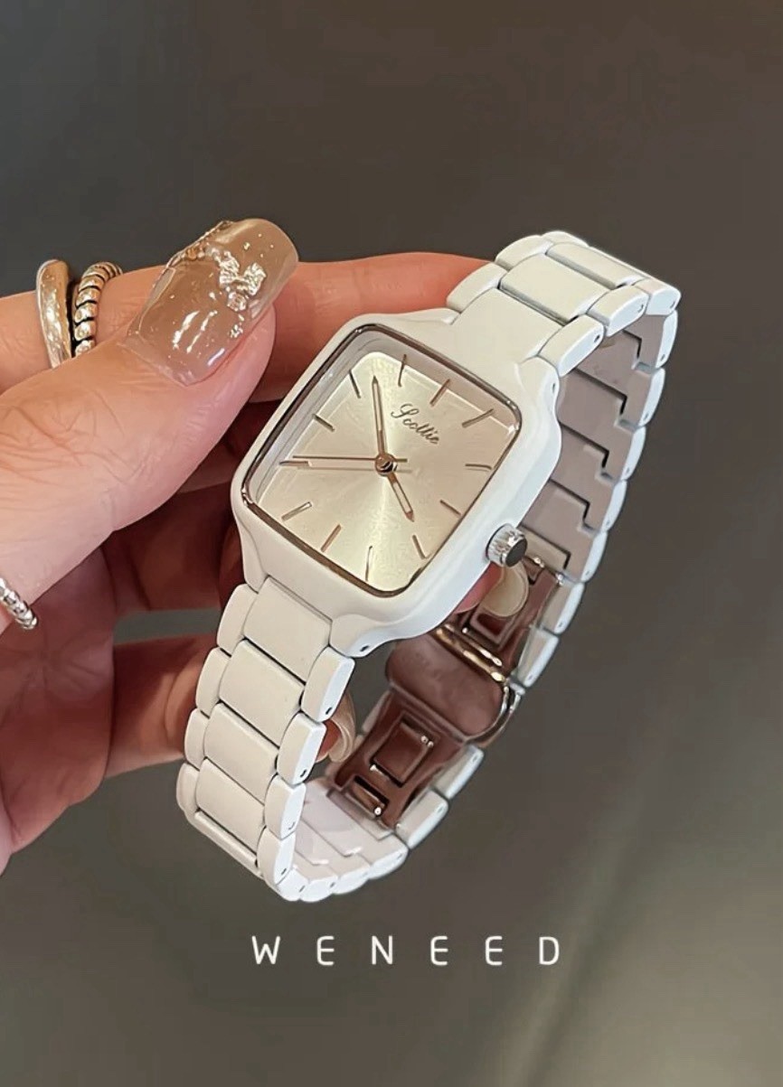 Sollie White Square Analog Dress Women’s Wristwatch Bracelet Band Stick Indexes