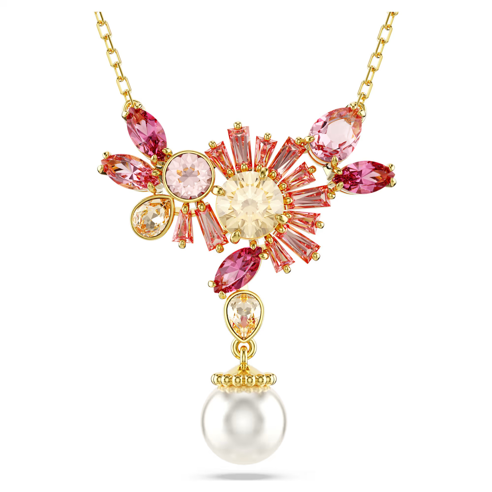 Gema Pink Gold Tone Plated Pendant Flower Crystal Pearl Mixed Cuts New