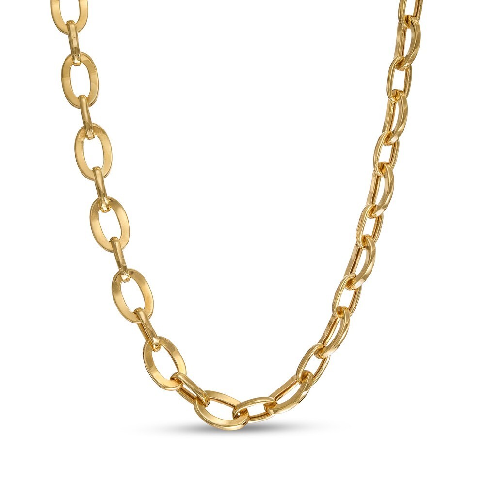 16″ Adjustable Choker Concave Oval Link Chain Necklace Real 10K Yellow Gold