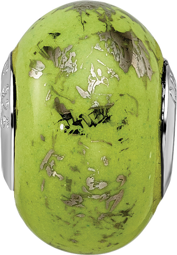 Silver Reflections Green w/Platinum Foil Ceramic Bead QRS2342