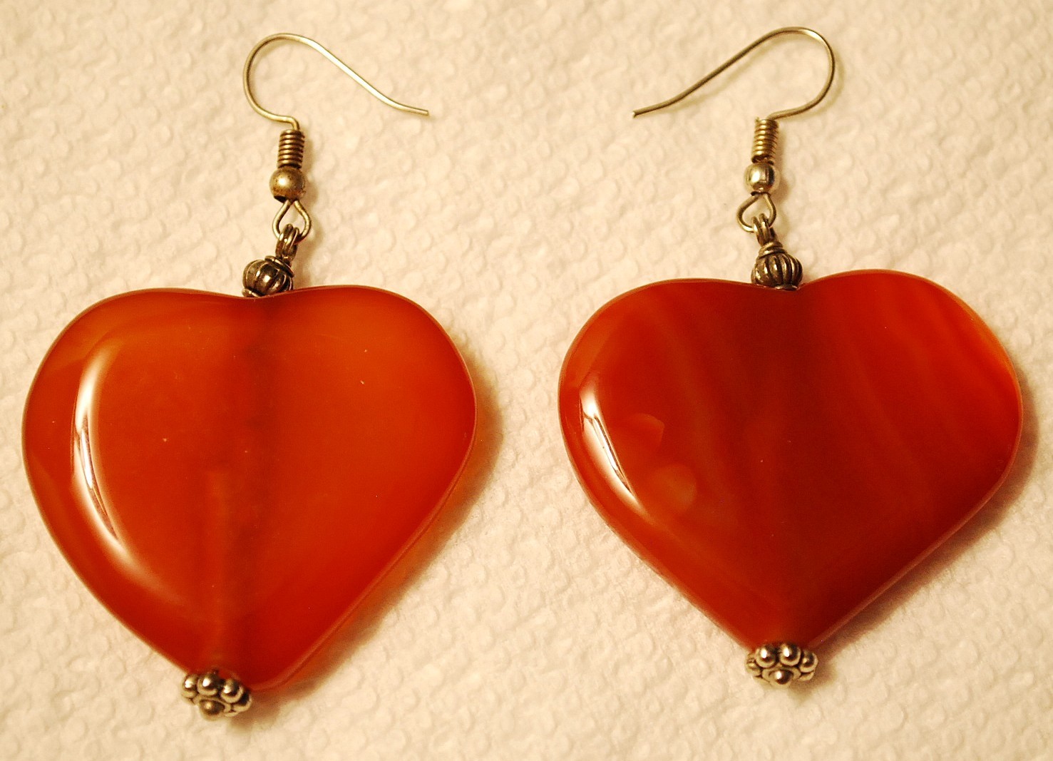 LARGE 2.25″ Hand Carved POLISHED HEARTS Drop Dangle Earrings CARNELIAN GEMSTONE