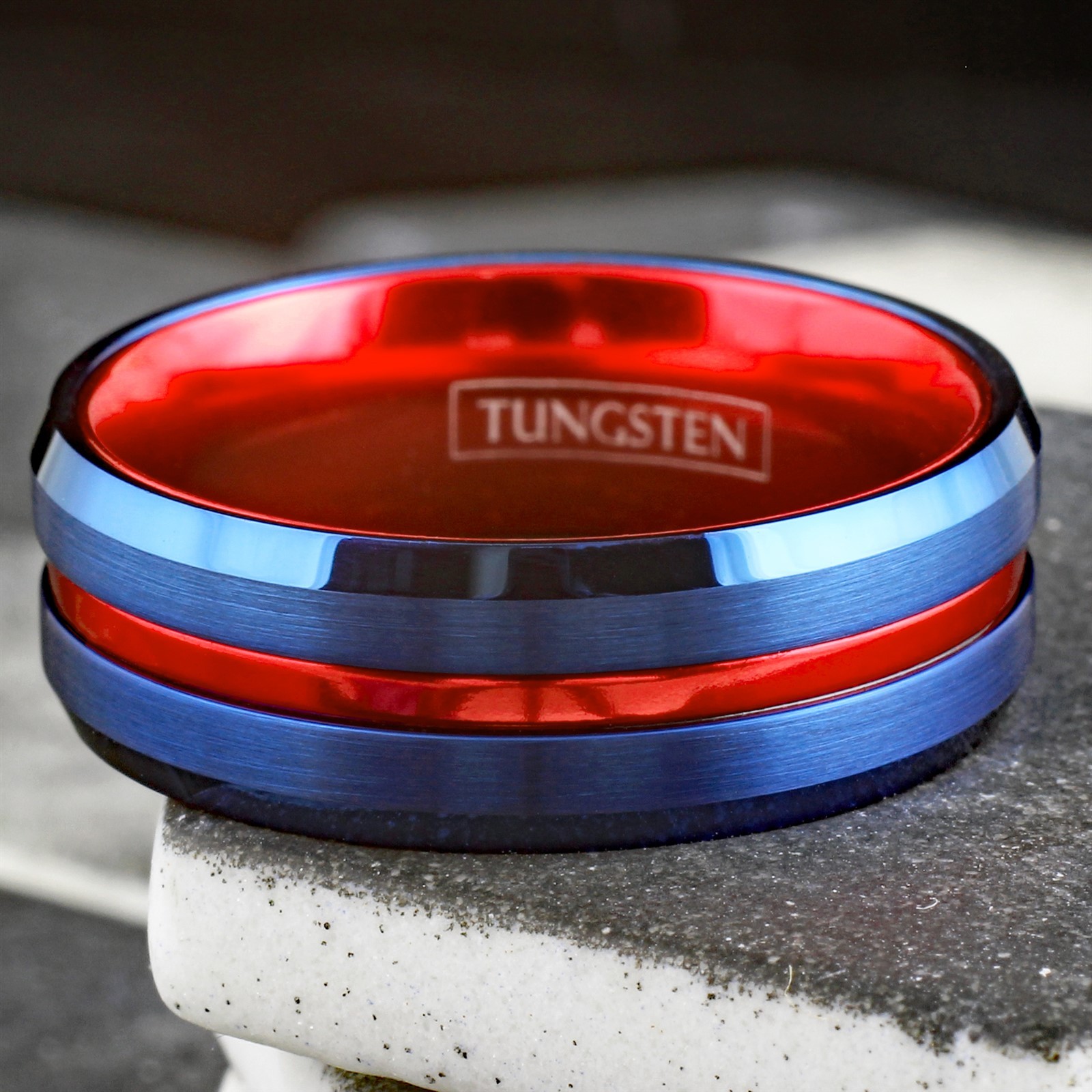 Blue Tungsten Carbide Men’s Thin Red Line Wedding Band Ring – Superhero Colors