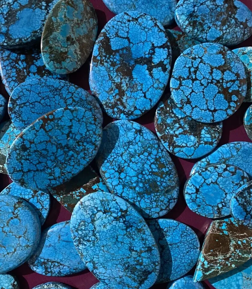 800 CT AAA Natural Oval Cut Spiderweb Blue Turquoise Untreated Gemstone Lot