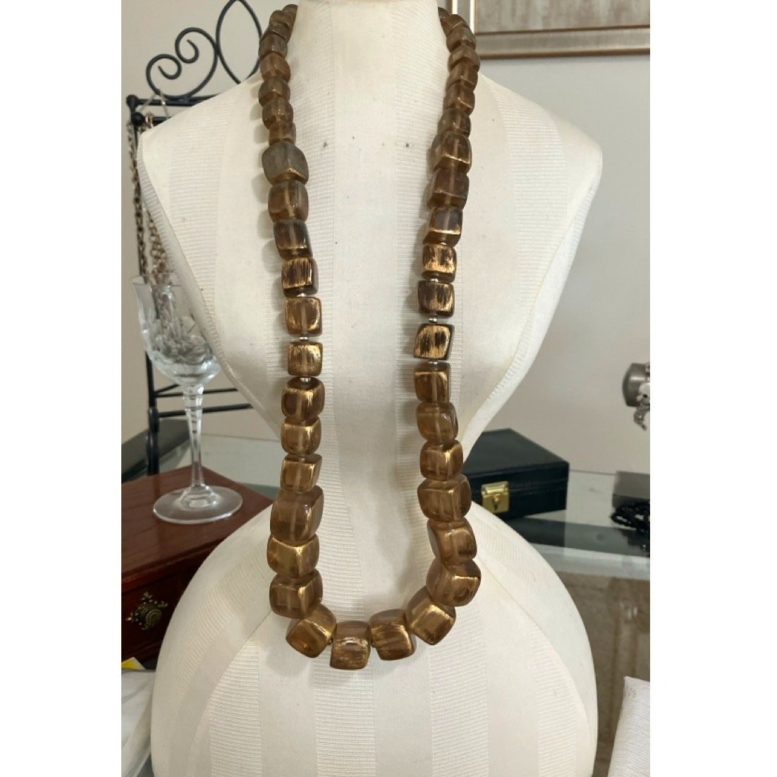 VTG Long Lucite Acrylic Square Beaded Necklace