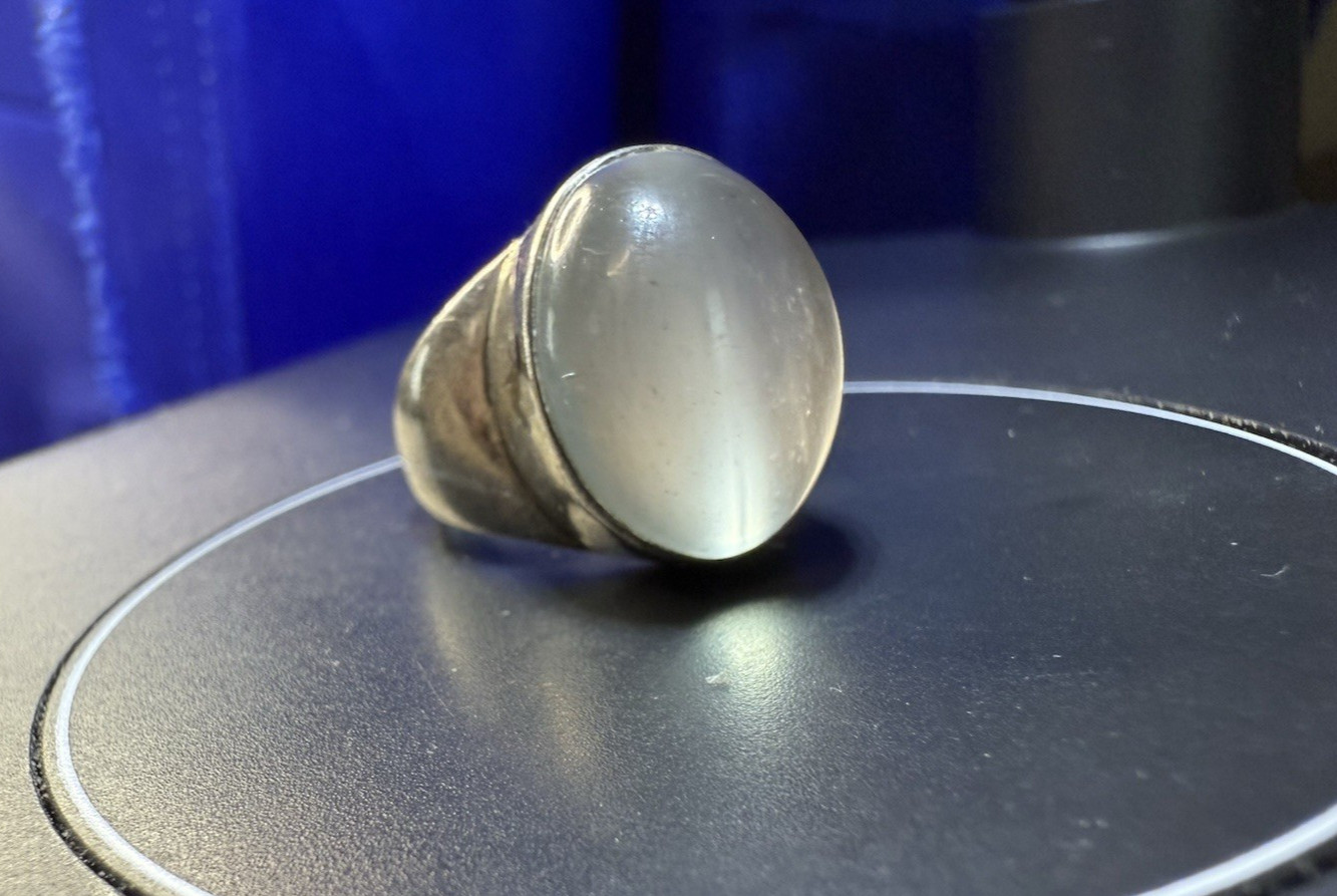 Vintage Nepal Moonstone Ring 925 Sterling Silver Cabochon Statement Band Sz 6