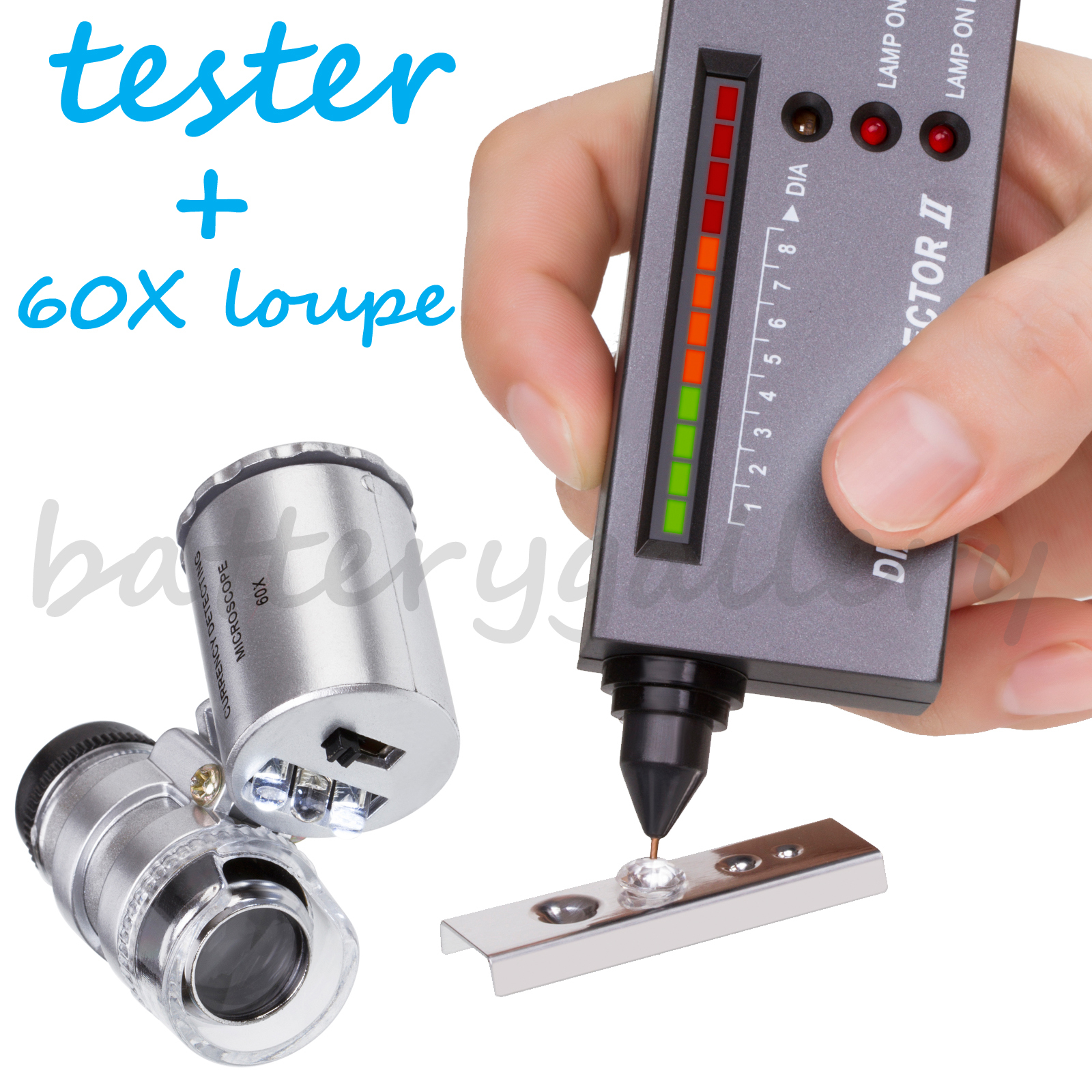 Jeweler diamond tool kit : Portable Diamond Tester – 60X Illuminated Loupe