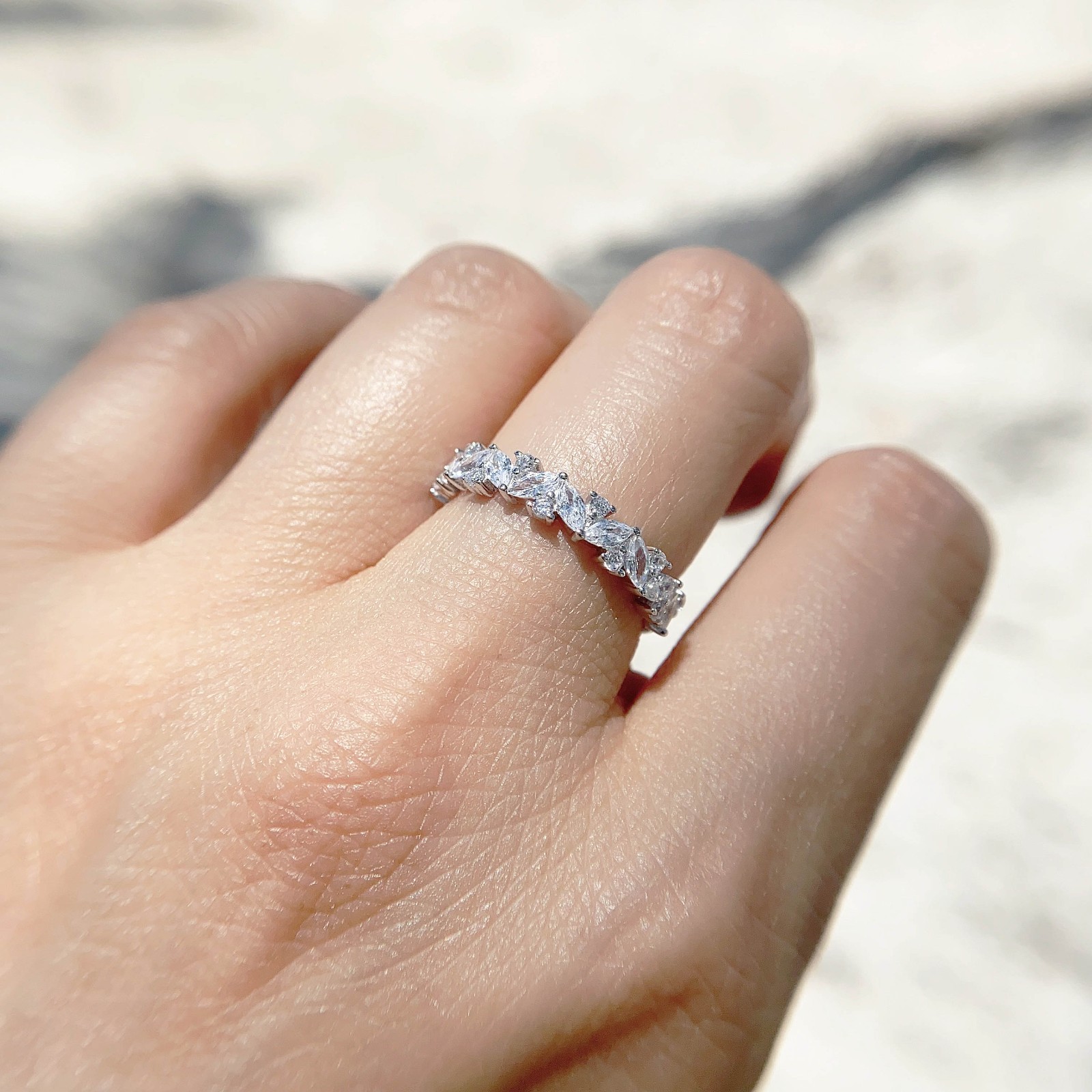 Marquise CZ Sterling Silver Half Eternity Wedding Band Celebration Ring S14166