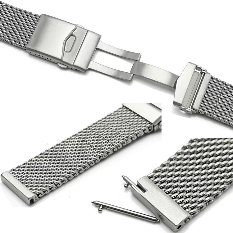 Brushed Solid Stainless Steel Watch Band Strap Shark Mesh Bracelet Quick Release
