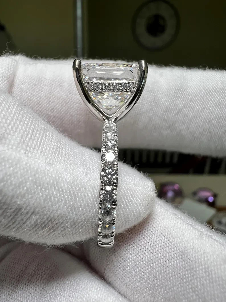 RARE 10.55 Ct Certified Princess cut White Diamond Solitaire Ring, In 925 Silver