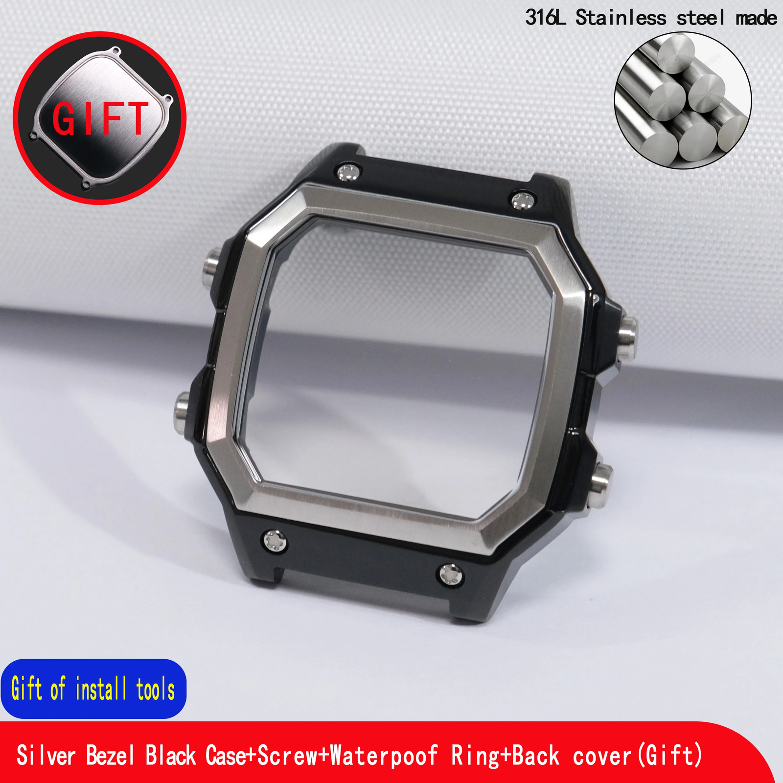Replacement Watch Case for AE1200 AE1300 316L Steel Mod Kit Compatible with 3299