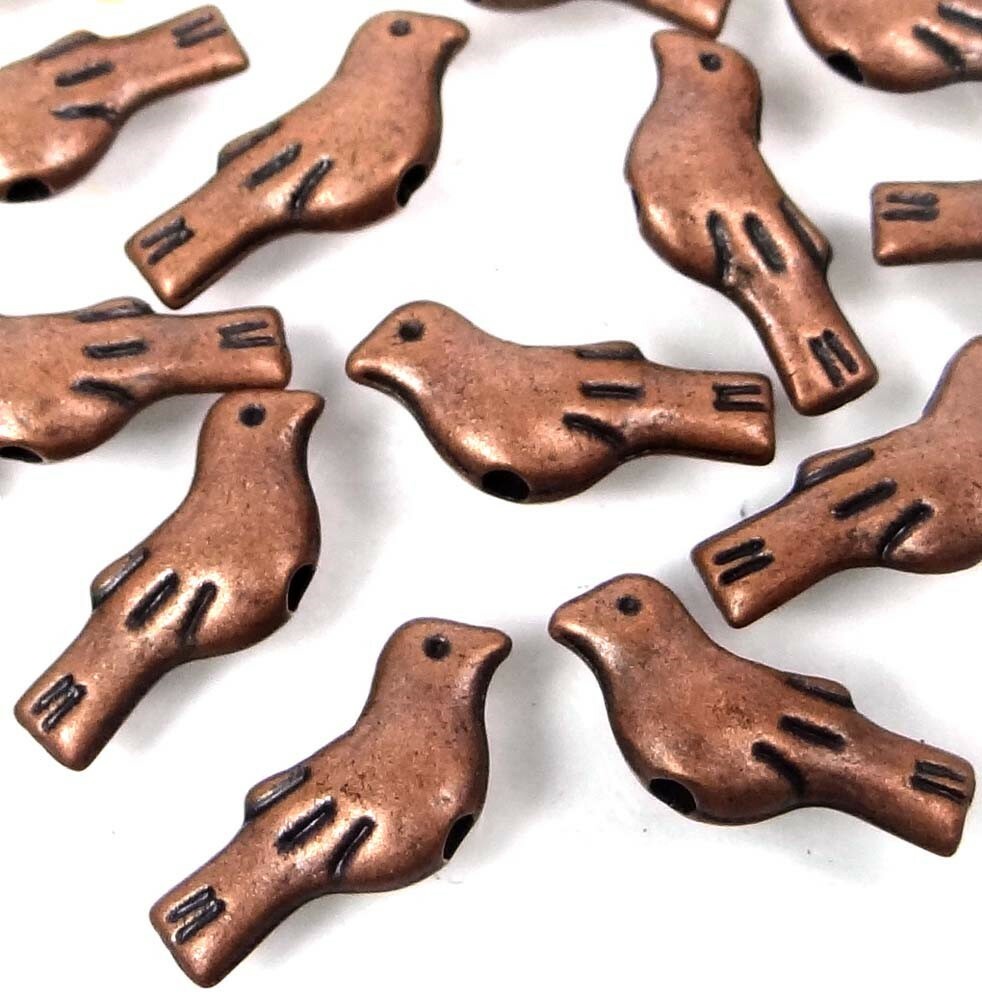 15 Antique Copper Pewter Tiny Fly Bird Sparrow Beads 14x6mm