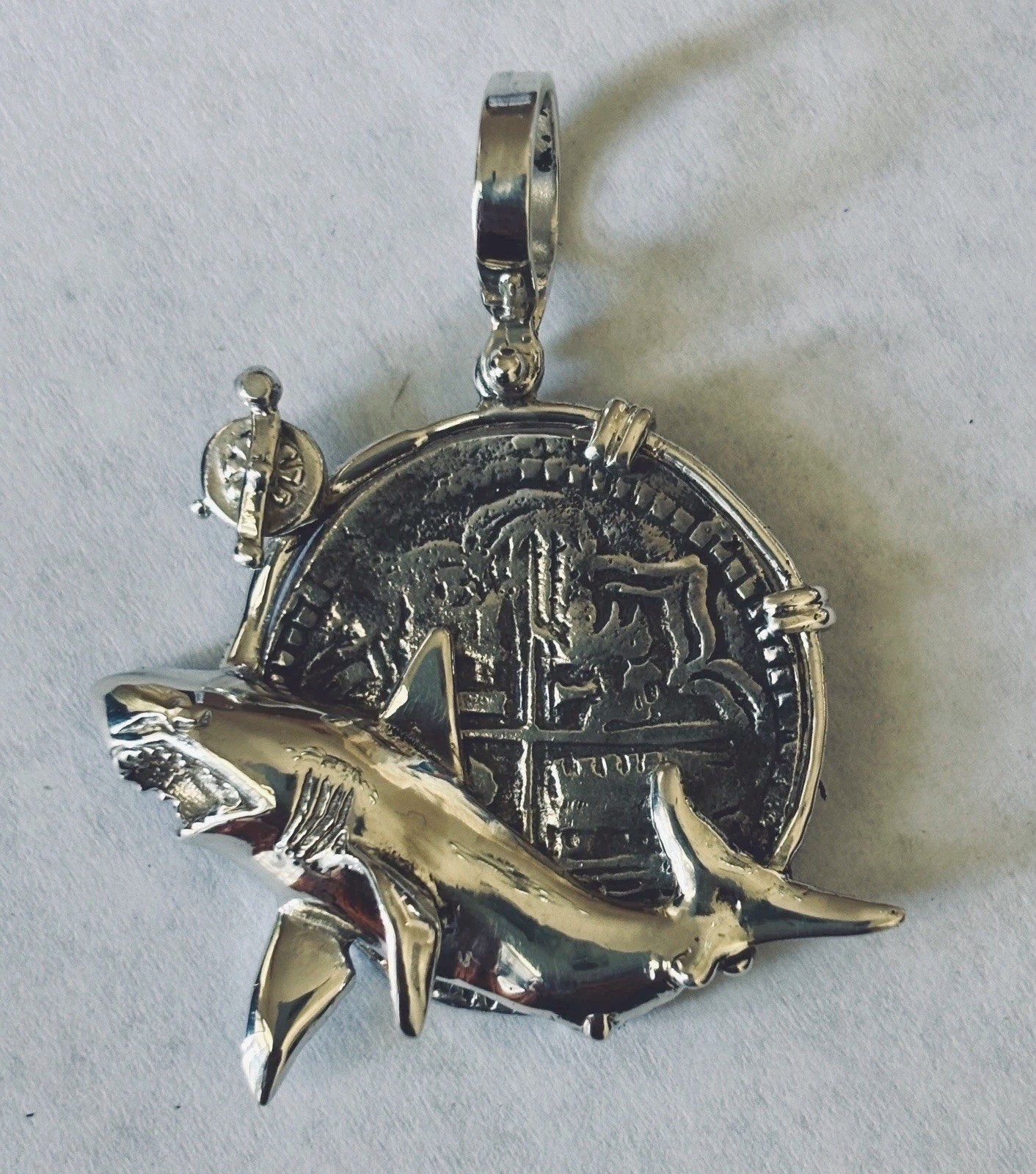Atocha Coin Pendant Shark Sterling Silver 8 Reale Coin Sunken Treasure Jewelry