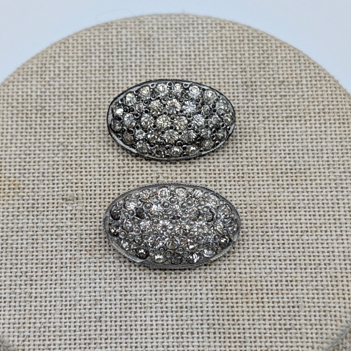 Vintage FN Co. Rhinestone Shoe Clips Pair Silver Tone Oval Sparkle Dress Formal