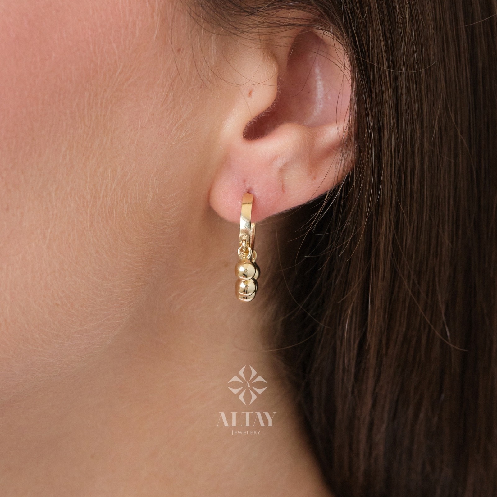 14K Gold Dangling Drop Earrings, Hoop Earrings, Cartilage Upper Earlobe, Small