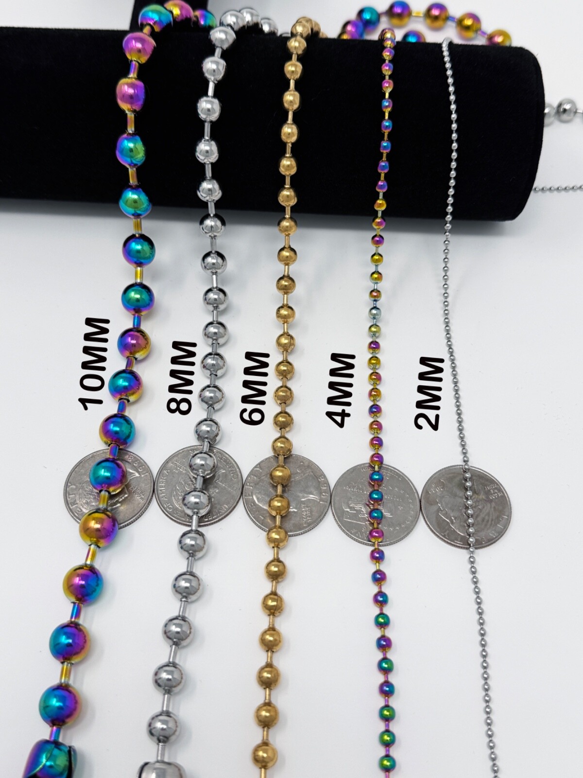 16-36″ Stainless Steel Bead Ball Necklace Silver Gold Multicolor 2/4/6/8/10mm