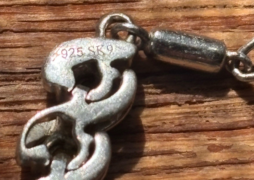 925 Sterling Silver CZ Twisted Link Tennis Bracelet Heart Charm Adjustable 7-8”