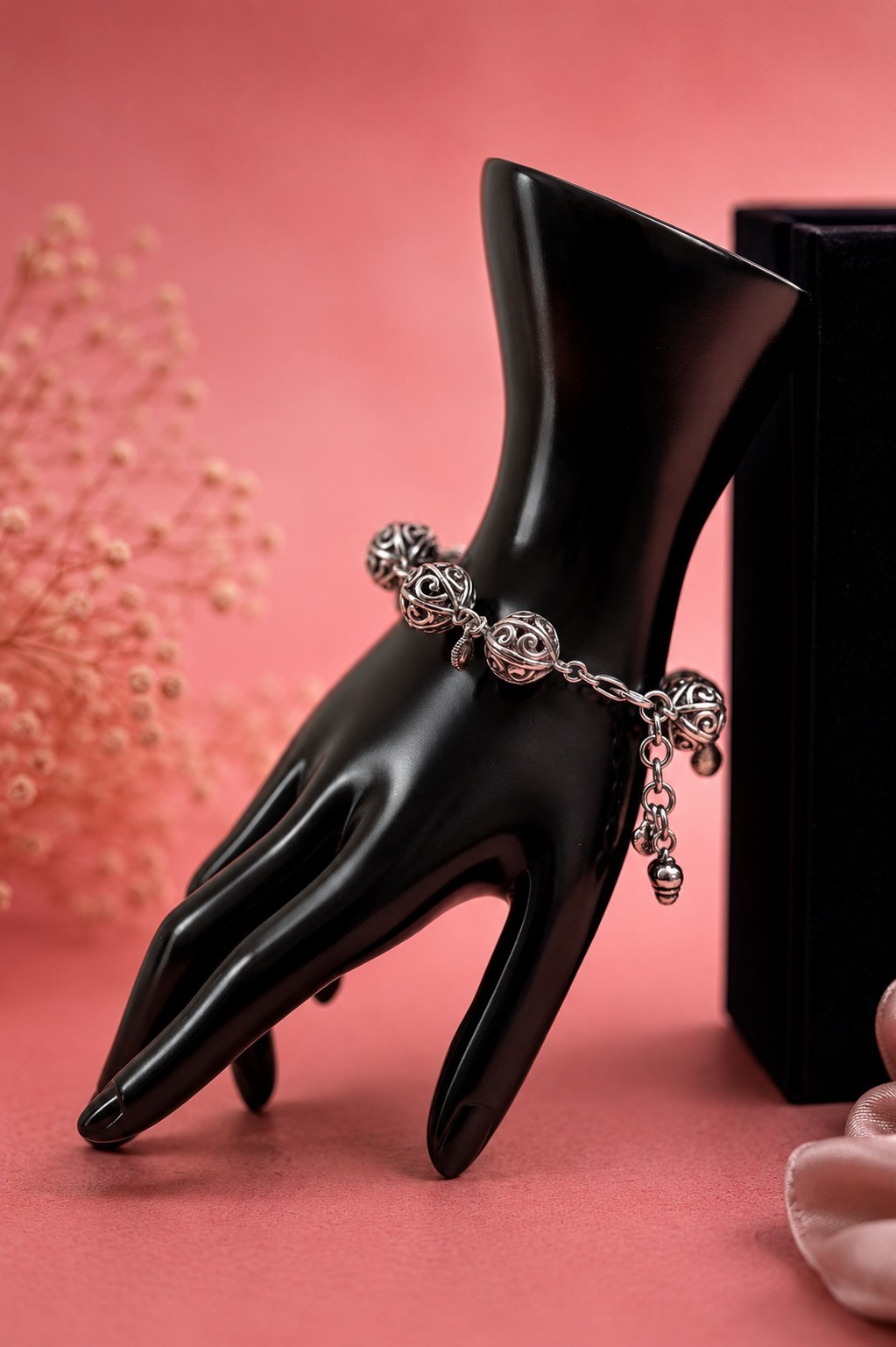Brighton Silver Plated Ornated Ball Crystal Dangle Adjustable Bracelet