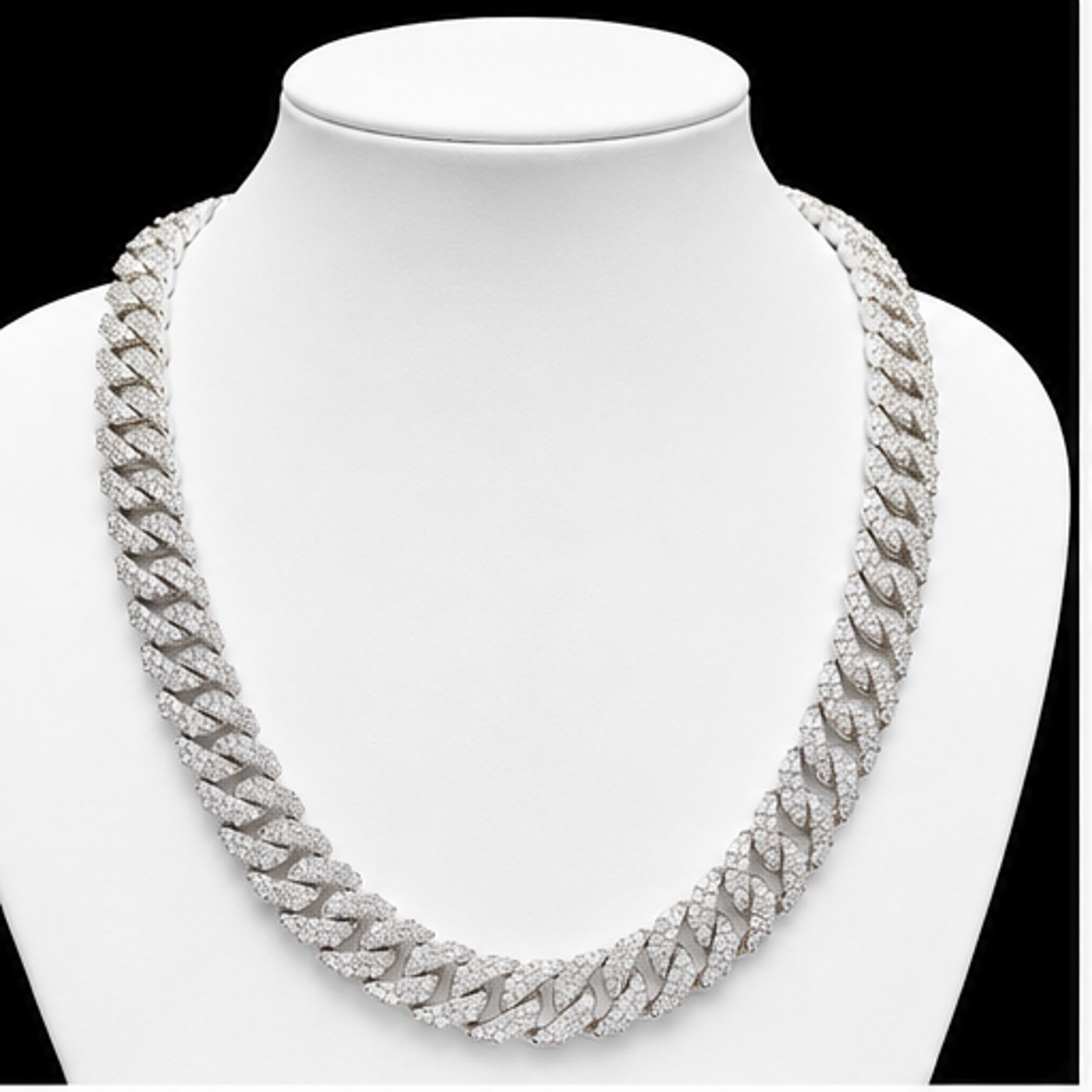 24” 3 Row Moissanite Cuban Link Chain in 925 Sterling Silver