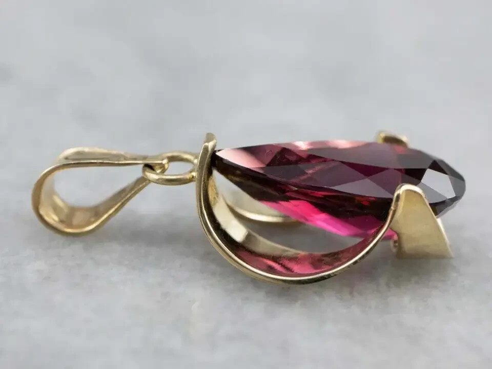 2.00Ct Pear Cut Red Ruby Solitaire Pendant 14K Yellow Gold Finish Free Chain