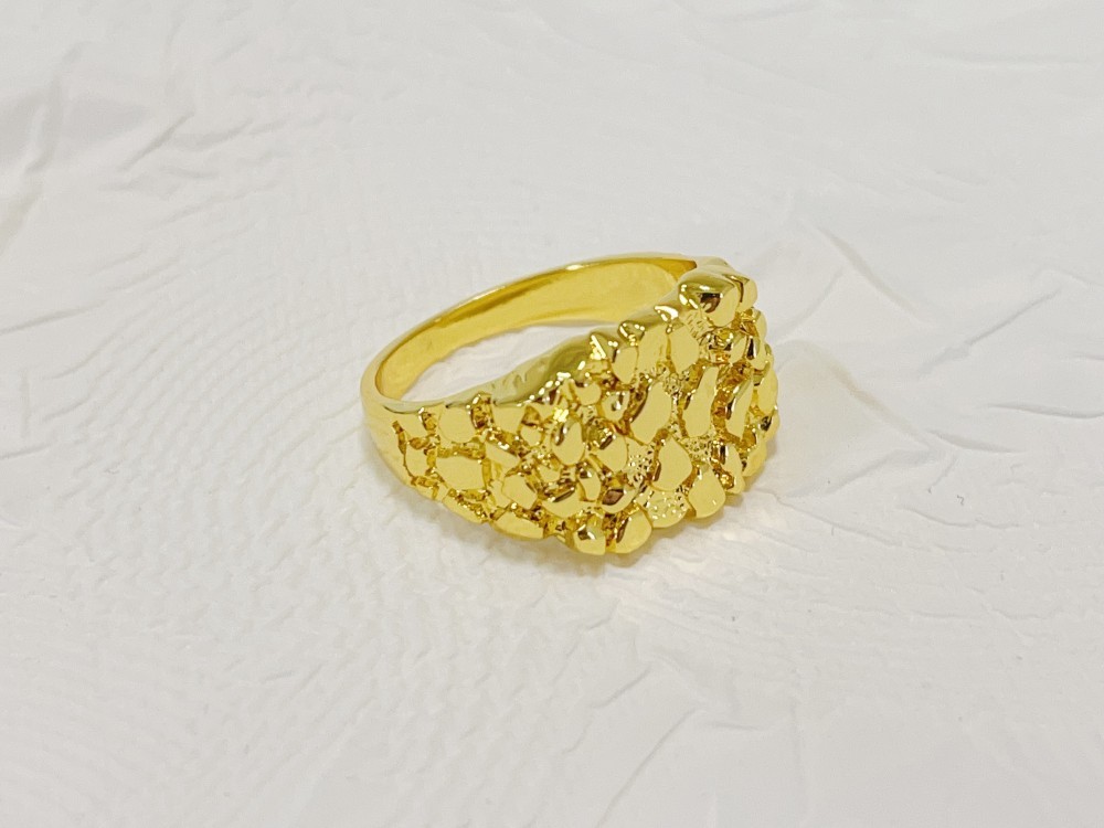 14K Solid Yellow Gold Square Nugget Ring 15mm Rough Texture Band Size 10 Jewelry